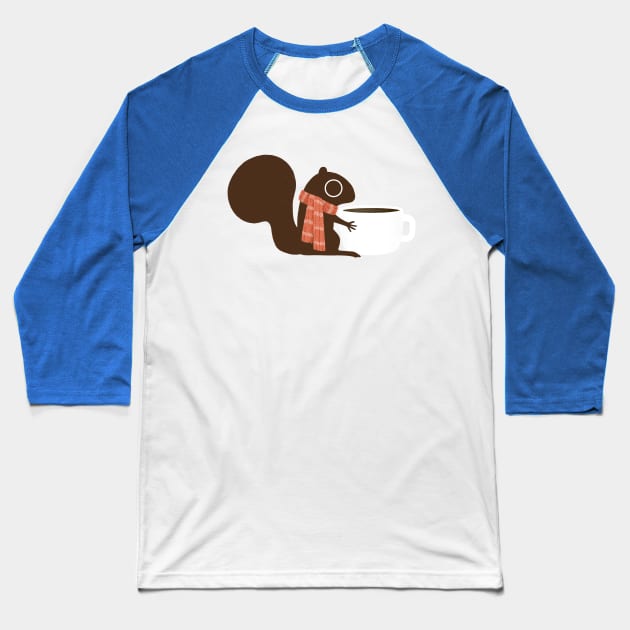 Cute Squirrel Loves Hot Coffee Baseball T-Shirt by Coffee Squirrel